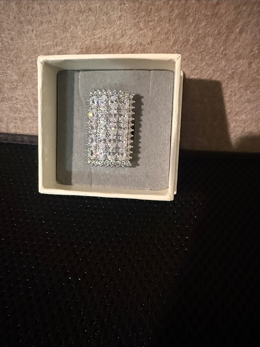 Amazon Silver Clear Crystal Rectangle Statement Ring